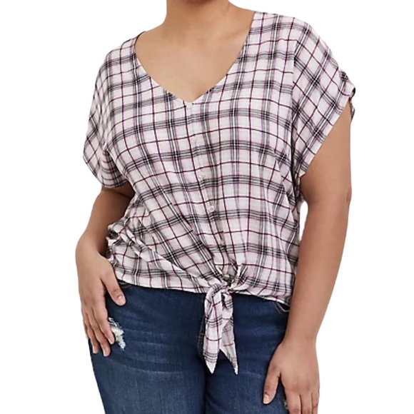 torrid Tops - NWOT Torrid Plaid Challis Tie Front Midi Dolman Lightweight Rayon Blouse Size 1X